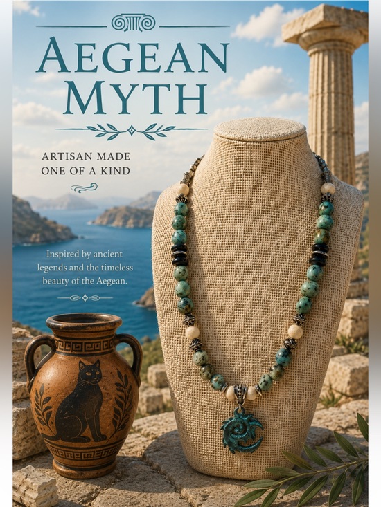Artisan Jewelry - Mykonos Dragon Necklace with African Turquoise Agate